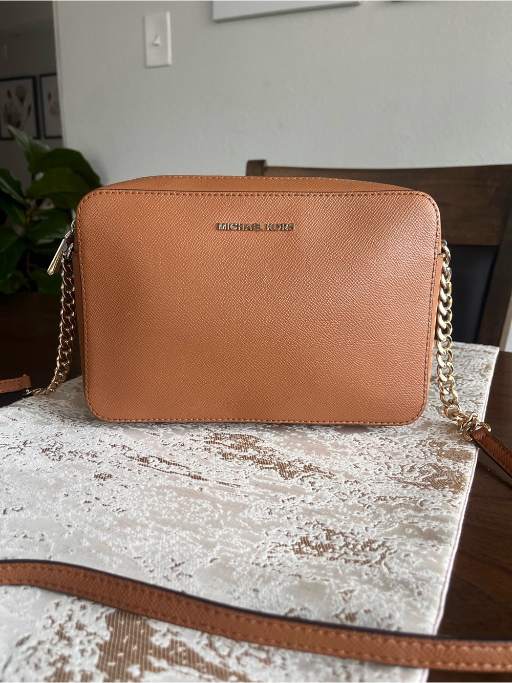 Michael Kors Cognac Leather Chain-Strap Crossbody Bag